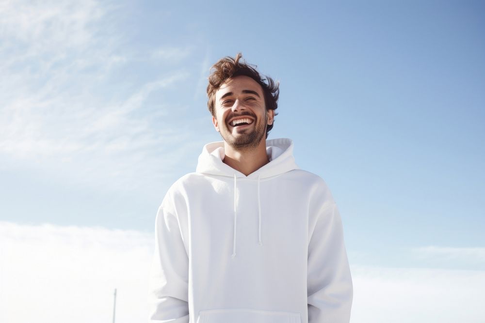 Sweatshirt outdoors hoodie smile. 