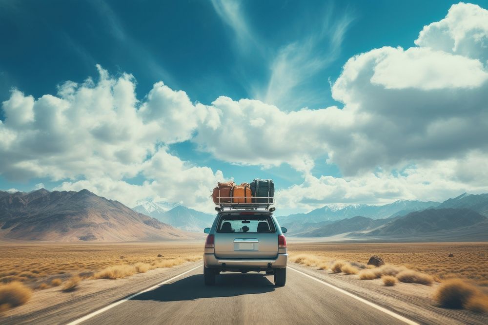 Vacation road vehicle sky. AI generated Image by rawpixel.