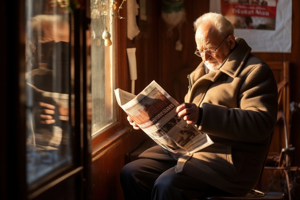 Reading newspaper sitting adult. AI generated Image by rawpixel.