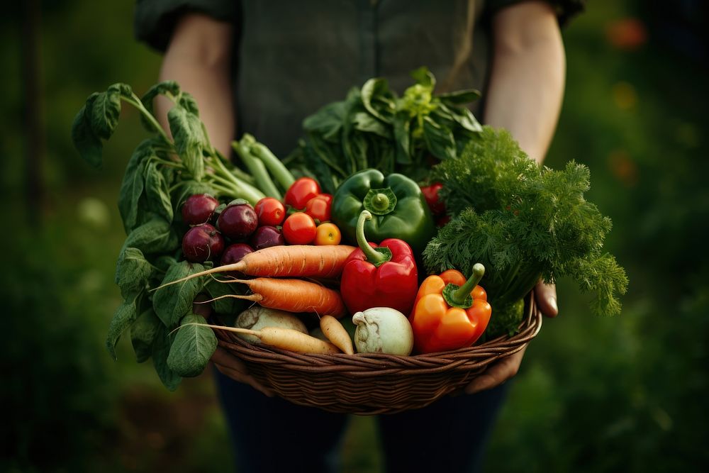 Vegetable holding basket plant. AI generated Image by rawpixel.