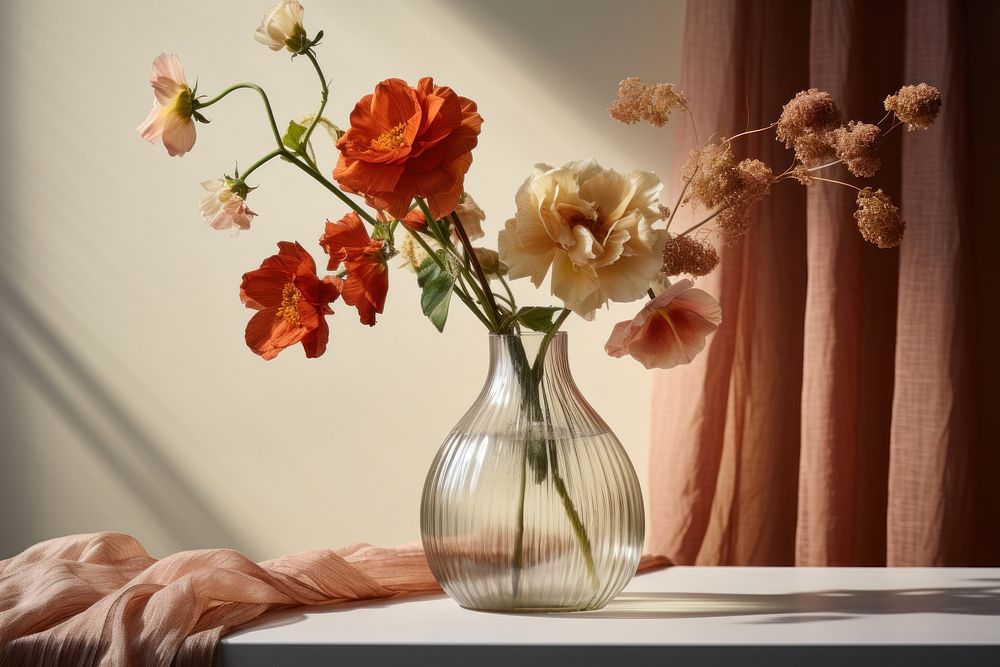 Flower vase glass table. Premium Photo rawpixel