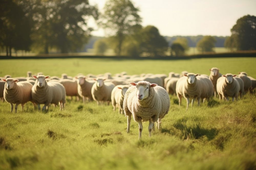 Field sheep herd grassland. 