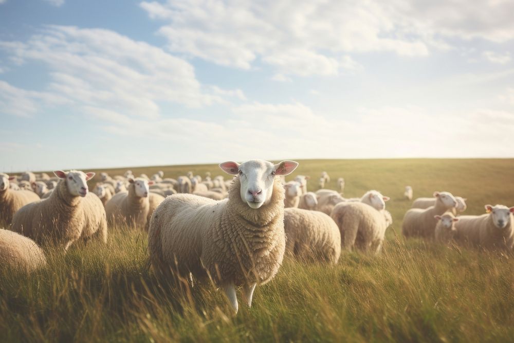Field sheep herd grassland. AI generated Image by rawpixel.