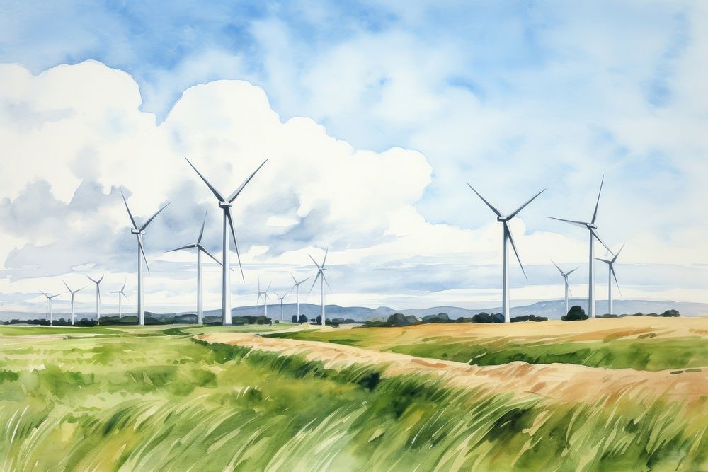 Turbine field grassland outdoors. AI generated Image by rawpixel.