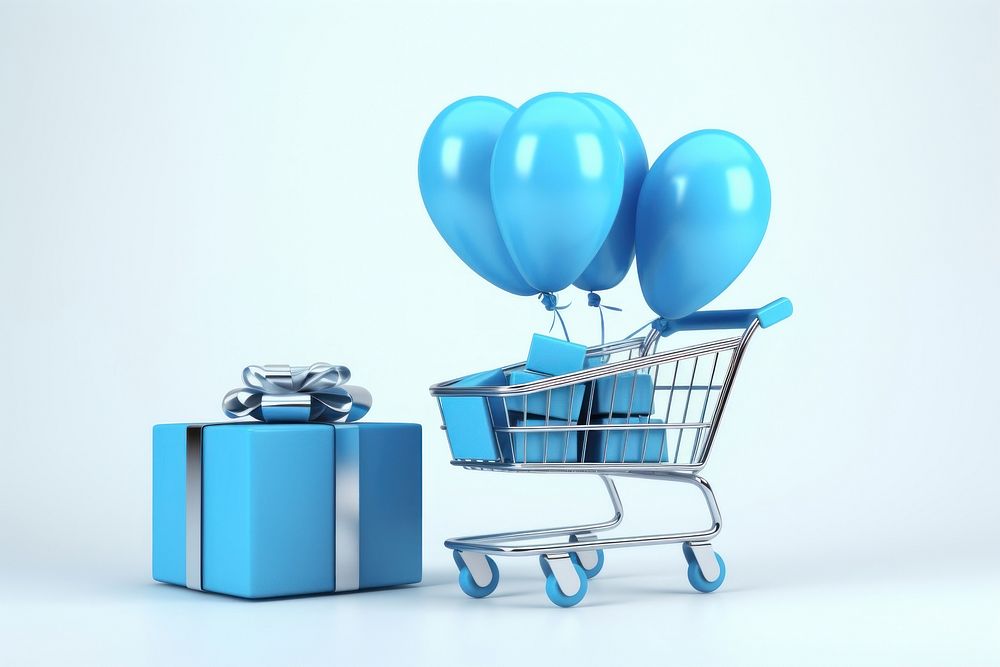 Balloon cart blue shopping cart. AI generated Image by rawpixel.