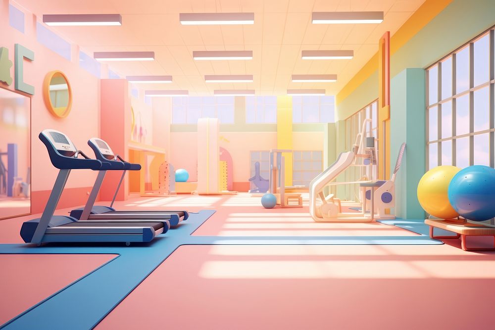 Sports treadmill gym architecture. AI generated Image by rawpixel.
