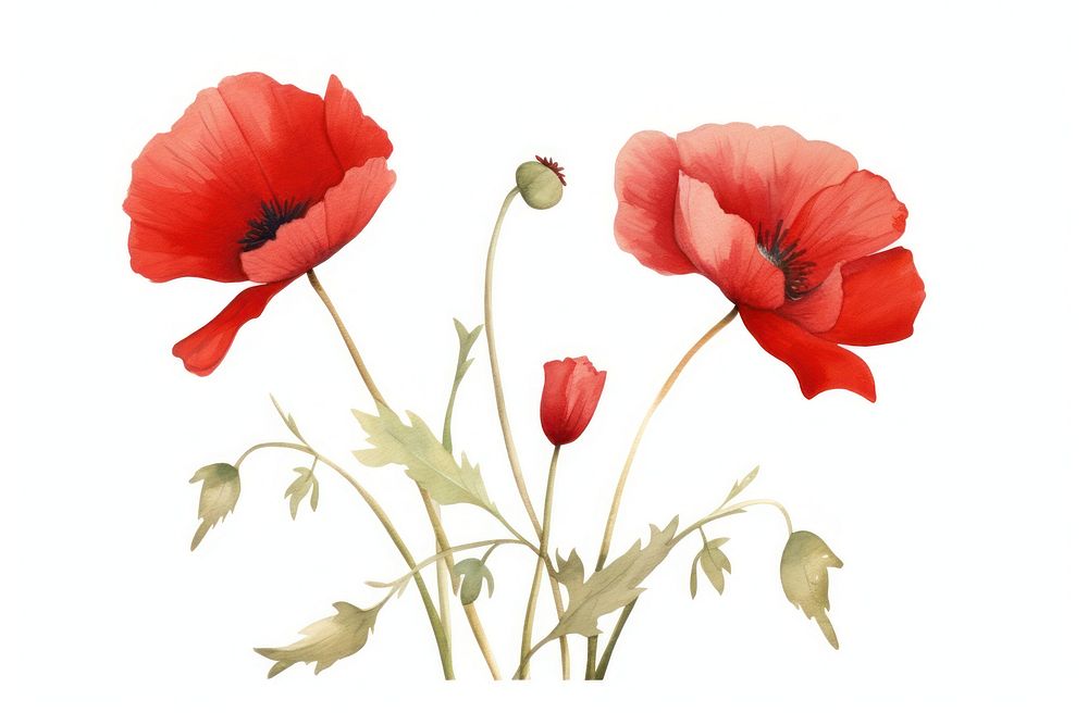 Poppy flower plant white background. AI generated Image by rawpixel.