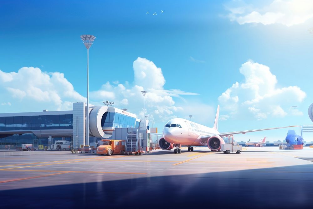 Airport airplane aircraft vehicle. AI generated Image by rawpixel.