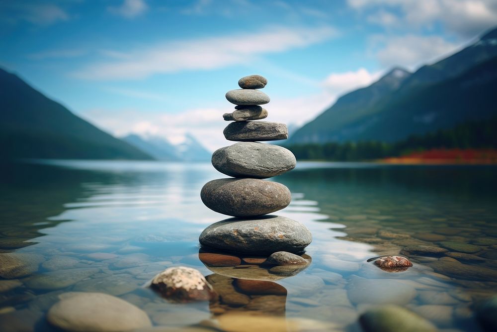 Outdoors balance pebble nature. AI generated Image by rawpixel.