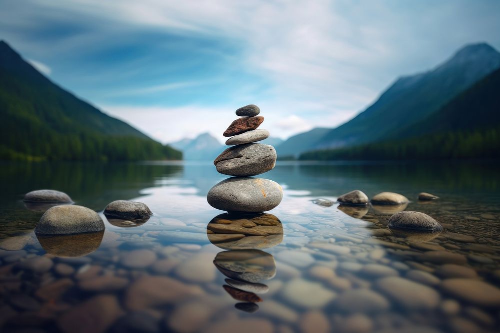 Outdoors balance nature pebble. AI generated Image by rawpixel.