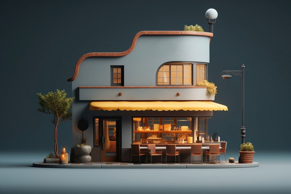 Restaurant architecture building city. AI generated Image by rawpixel.