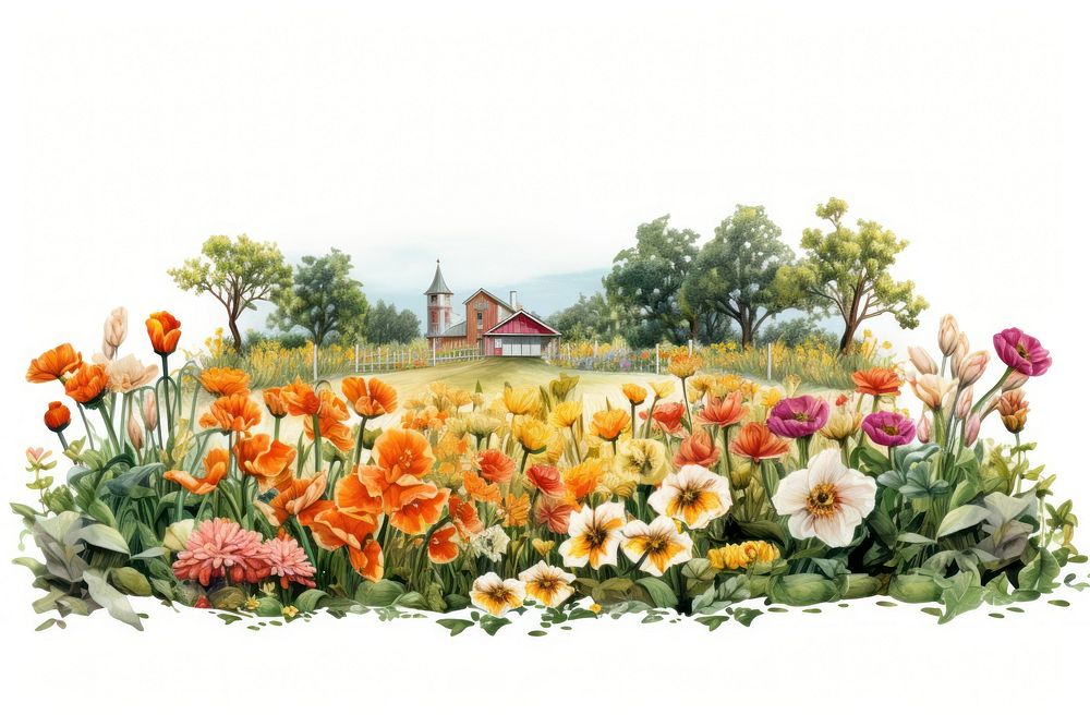 Flower landscape outdoors painting. AI generated Image by rawpixel.