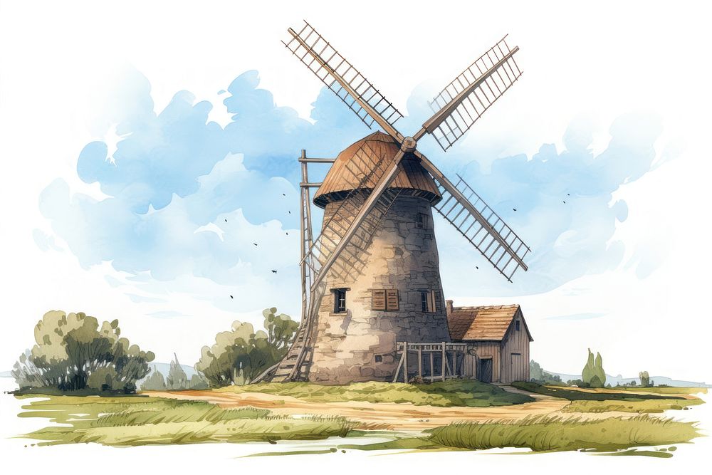 Outdoors windmill farm architecture. AI generated Image by rawpixel.