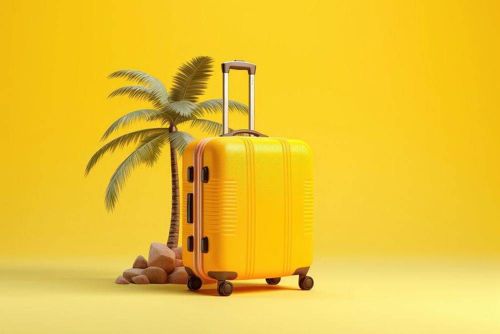 Suitcase luggage yellow yellow background. AI generated Image by rawpixel.