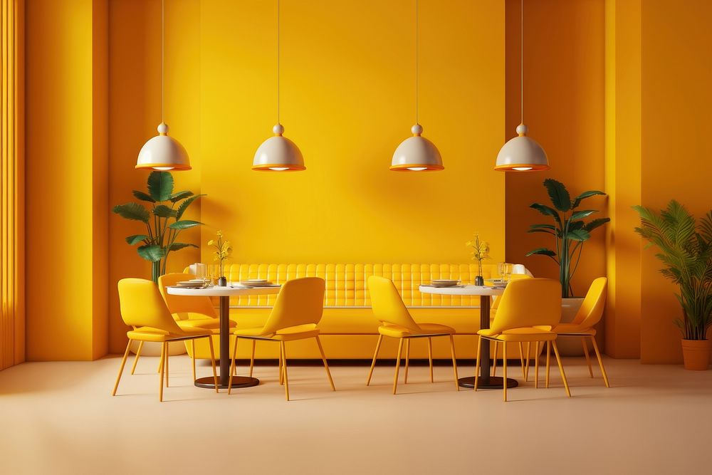 Architecture restaurant furniture yellow. 