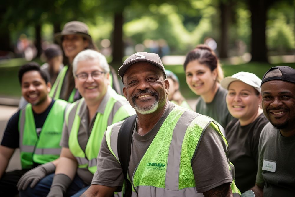 Volunteer adult environmentalist togetherness. 