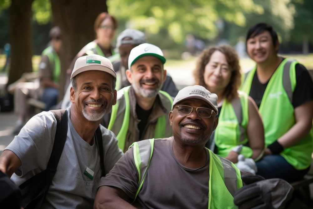 Volunteer laughing adult togetherness. 