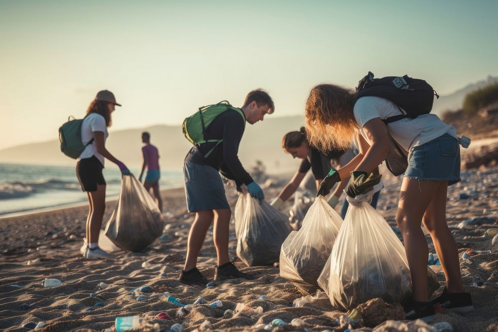 Beach adult environmentalist togetherness. AI generated Image by rawpixel.