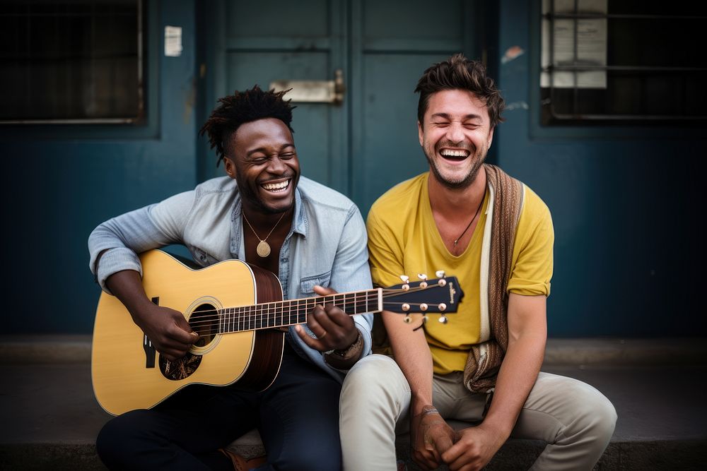 Guitar guitarist musician laughing. 