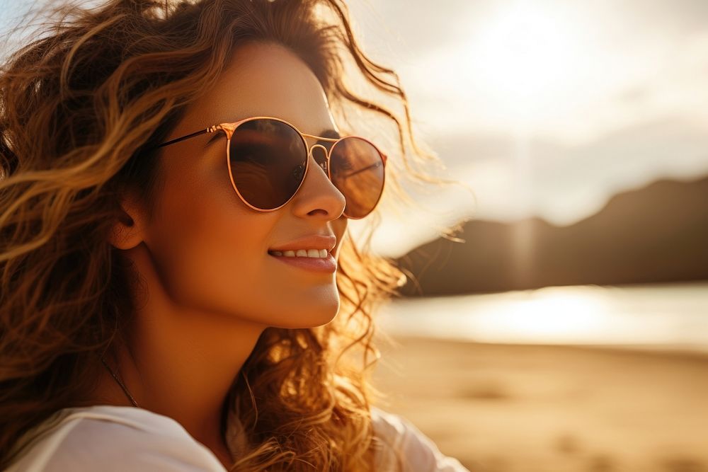 Sunglasses sunlight beach adult. AI generated Image by rawpixel.