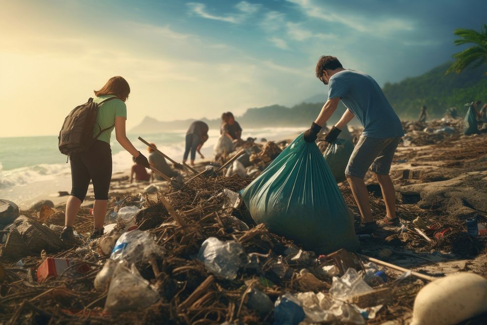 Garbage beach adult trash. 