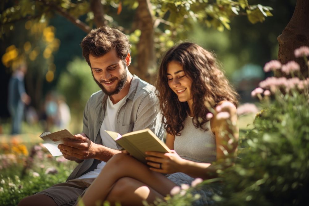 Reading adult book park. 