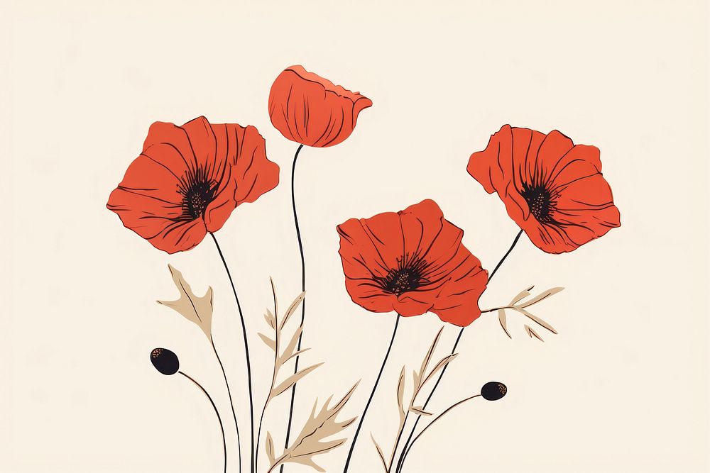Flower poppy drawing plant. AI generated Image by rawpixel.
