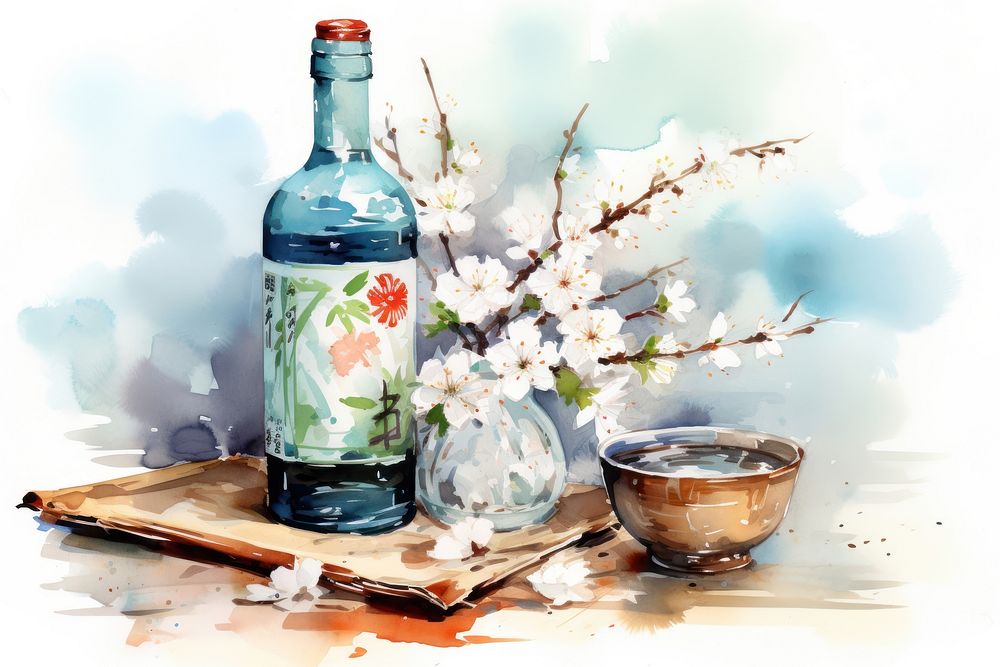Bottle painting alcohol flower. AI generated Image by rawpixel.