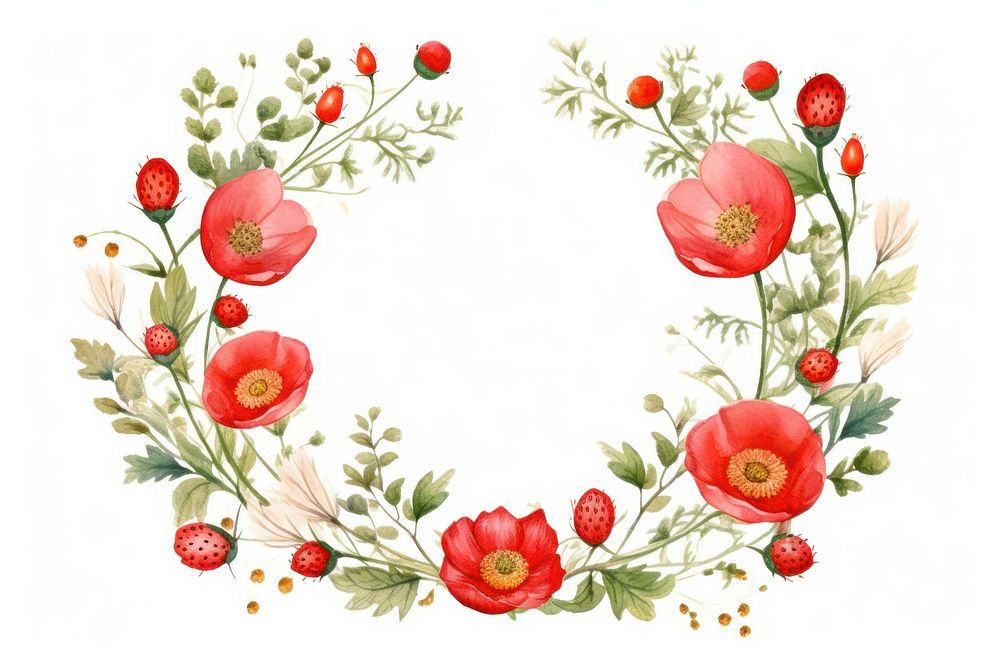 Pattern wreath poppy white background. AI generated Image by rawpixel.