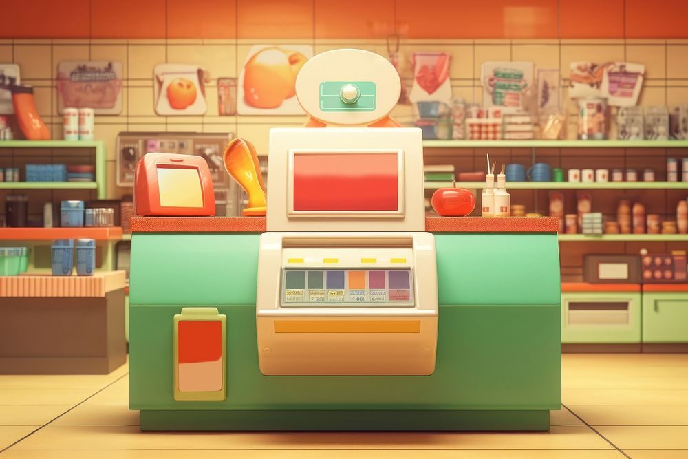 Supermarket cartoon technology machine. AI generated Image by rawpixel.