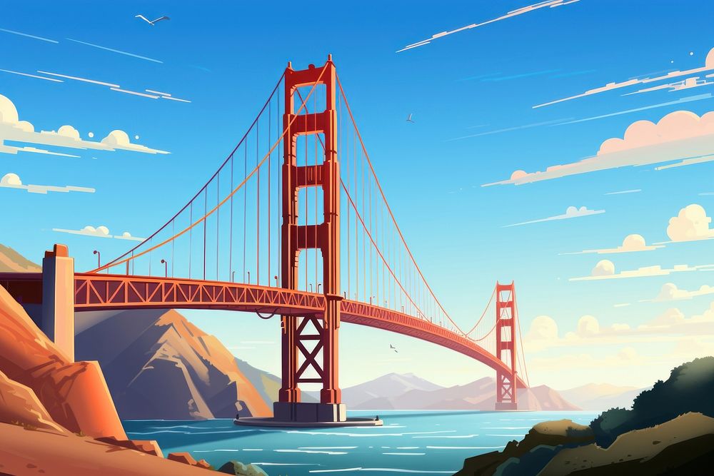 Bridge cartoon golden gate bridge architecture. AI generated Image by rawpixel.
