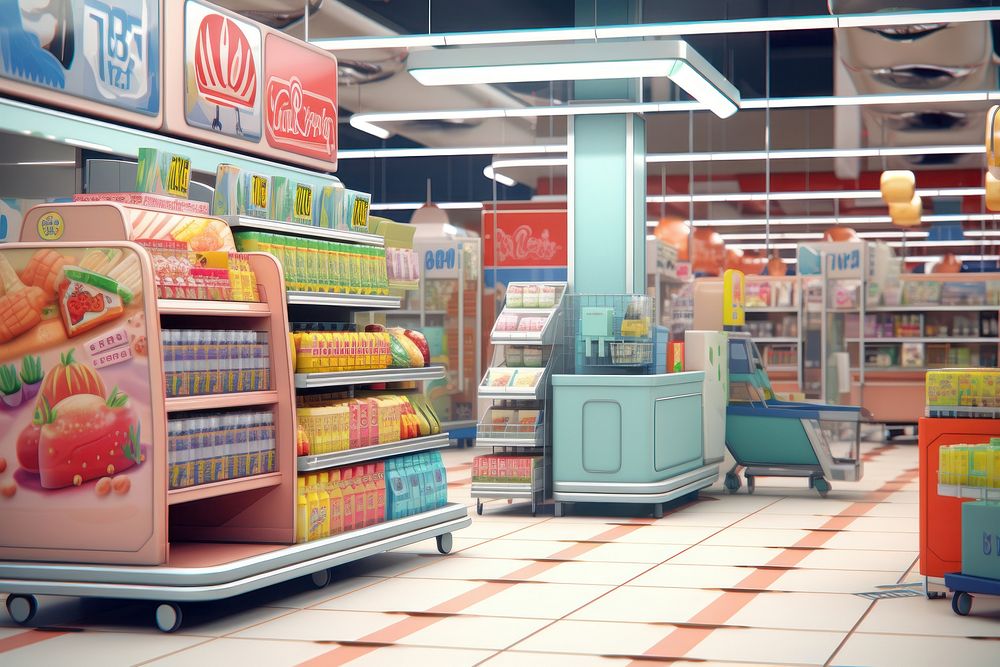 Supermarket architecture consumerism abundance. AI generated Image by rawpixel.