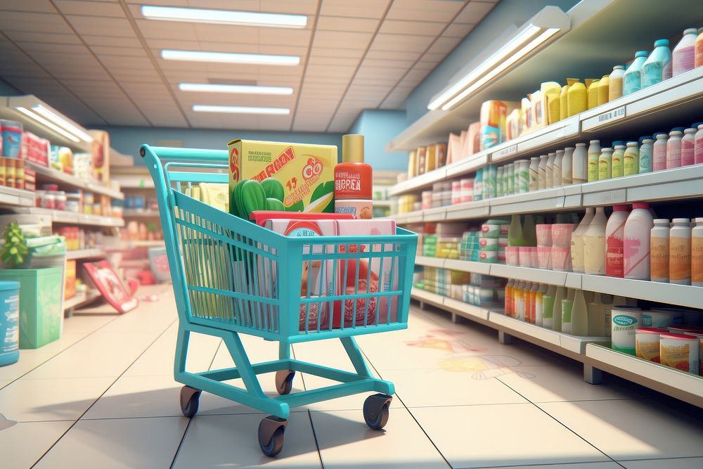 Supermarket cart architecture consumerism. AI generated Image by rawpixel.