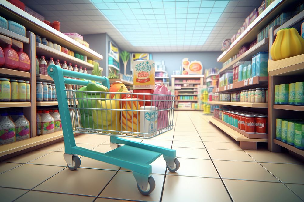 Supermarket cart architecture consumerism. AI generated Image by rawpixel.