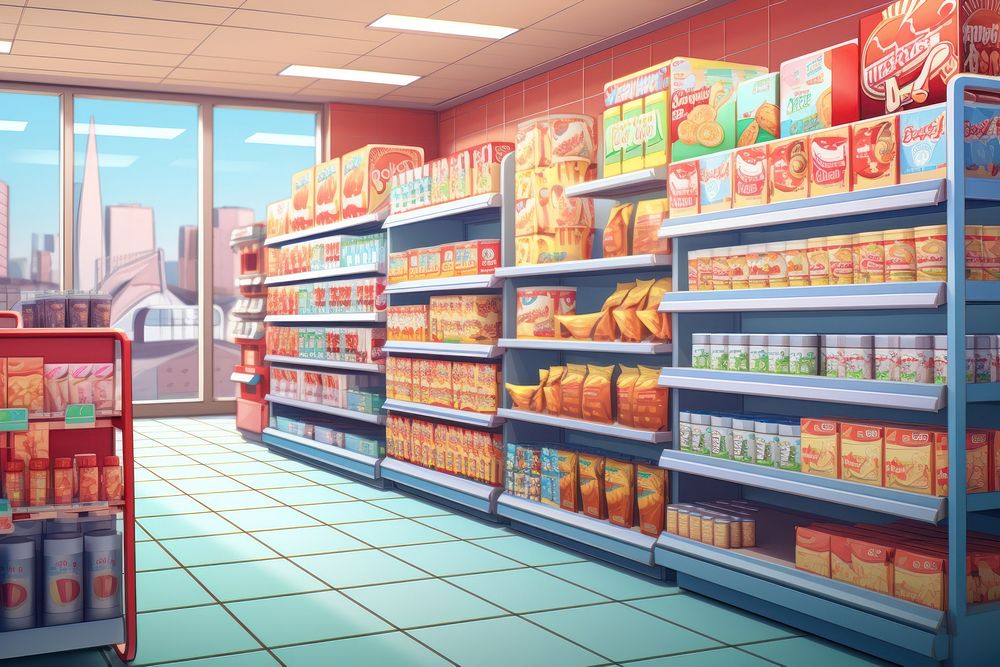 Supermarket cartoon architecture consumerism. AI | Free Photo ...