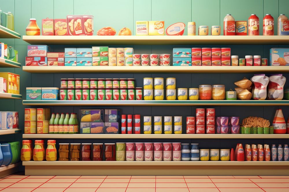 Supermarket pantry shelf architecture. AI generated Image by rawpixel.