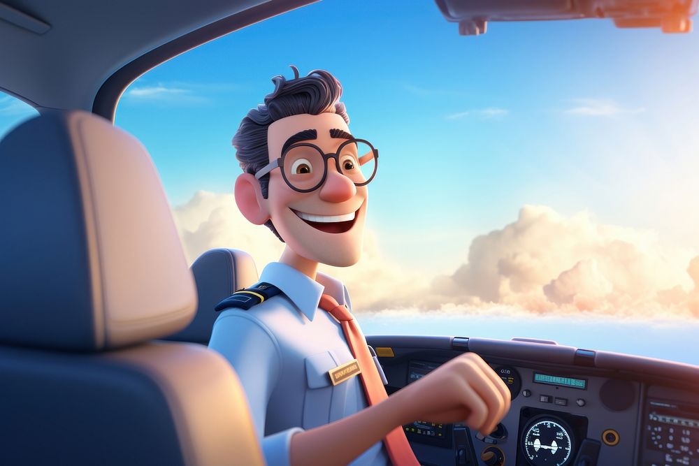 Cartoon airplane driving adult. 