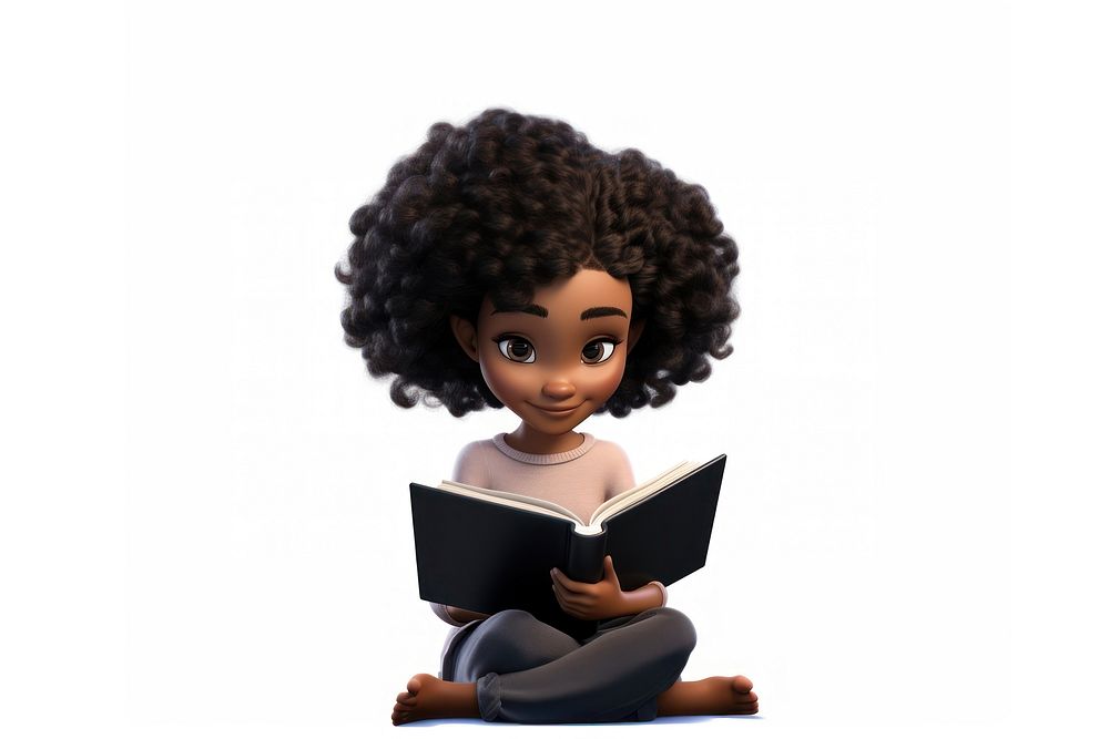 Reading cartoon black doll. AI generated Image by rawpixel.