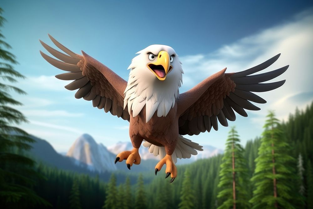 Cartoon animal flying eagle. AI generated Image by rawpixel.