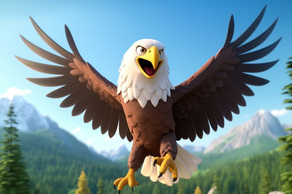 Flying cartoon animal eagle. AI generated Image by rawpixel.