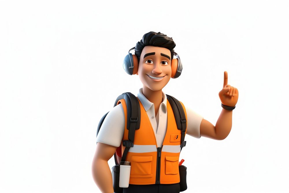 Lifejacket smiling headset cartoon. AI generated Image by rawpixel.