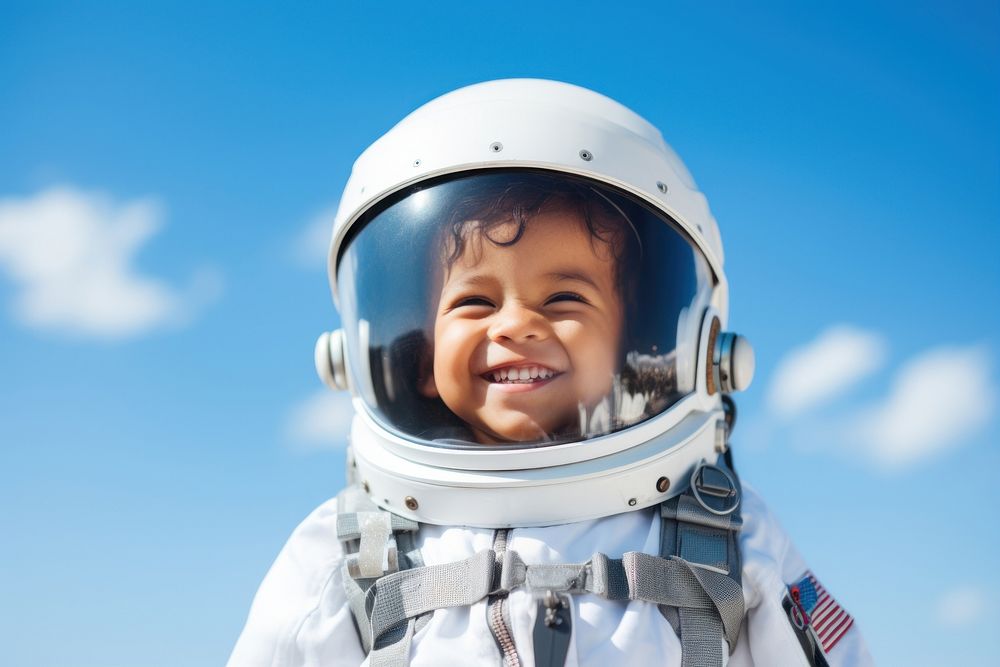 Astronaut smiling helmet child. AI generated Image by rawpixel.