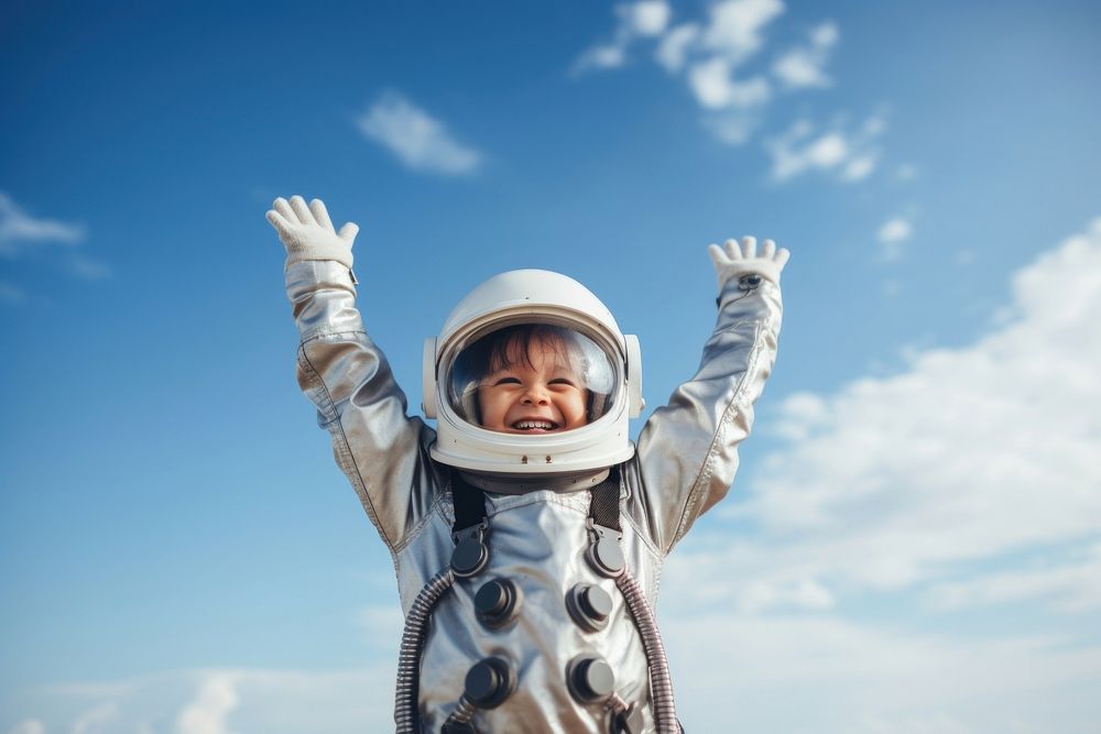 Astronaut smiling helmet child. 