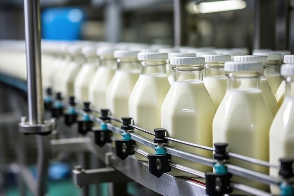 Dairy milk bottle manufacturing. AI generated Image by rawpixel.