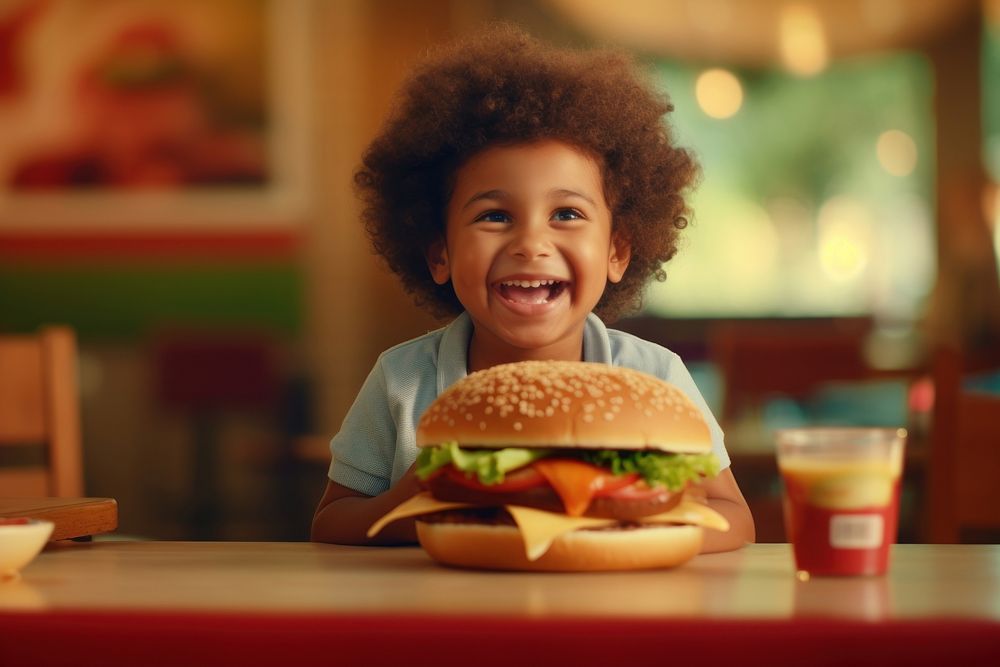 Child photography portrait burger. AI generated Image by rawpixel.