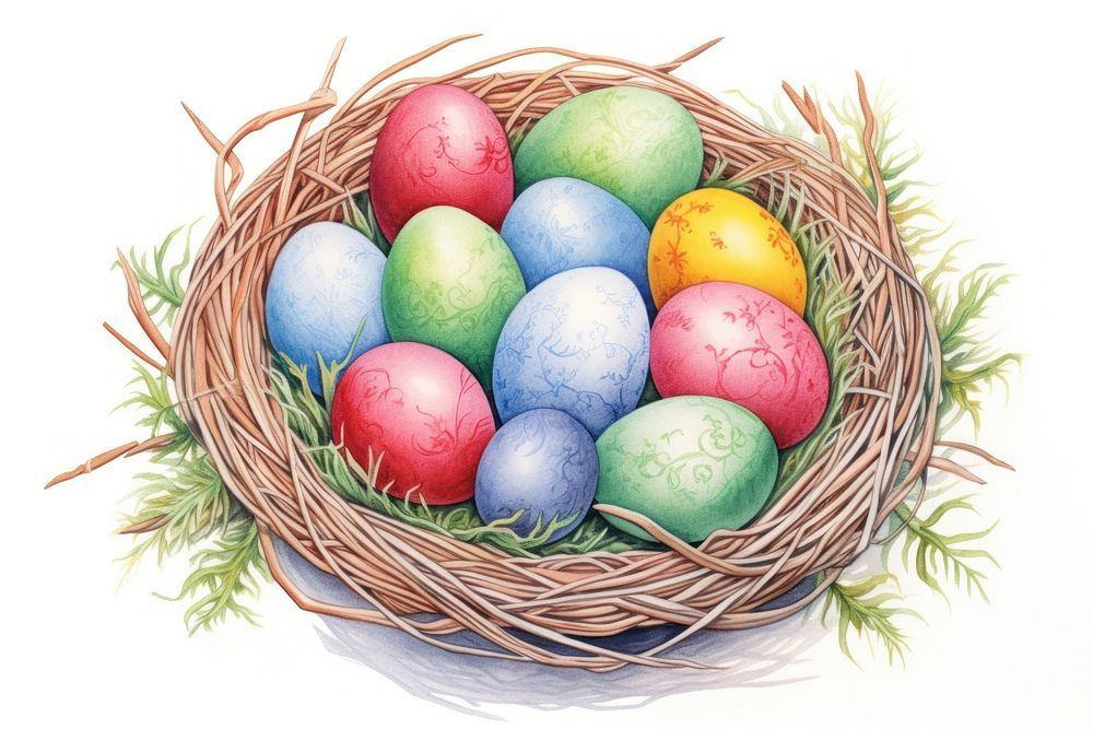 Egg drawing basket easter. AI generated Image by rawpixel.
