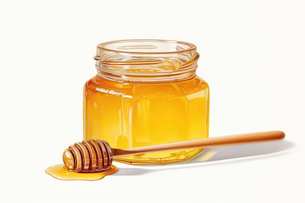 Honey food jar white background. 