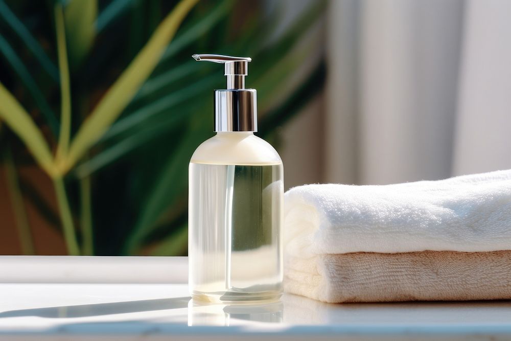 Bathroom bottle towel refreshment. AI generated Image by rawpixel.