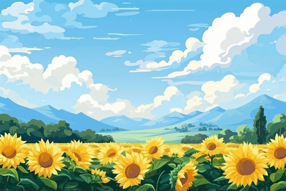 Landscape sunflower field outdoors. AI generated Image by rawpixel.