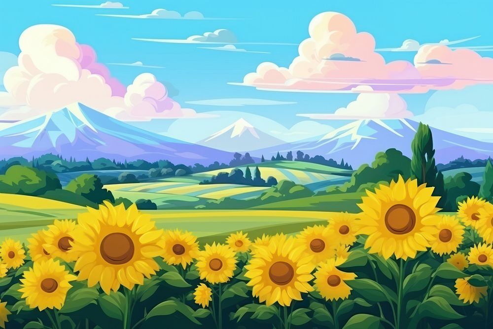Landscape sunflower field outdoors. AI generated Image by rawpixel.